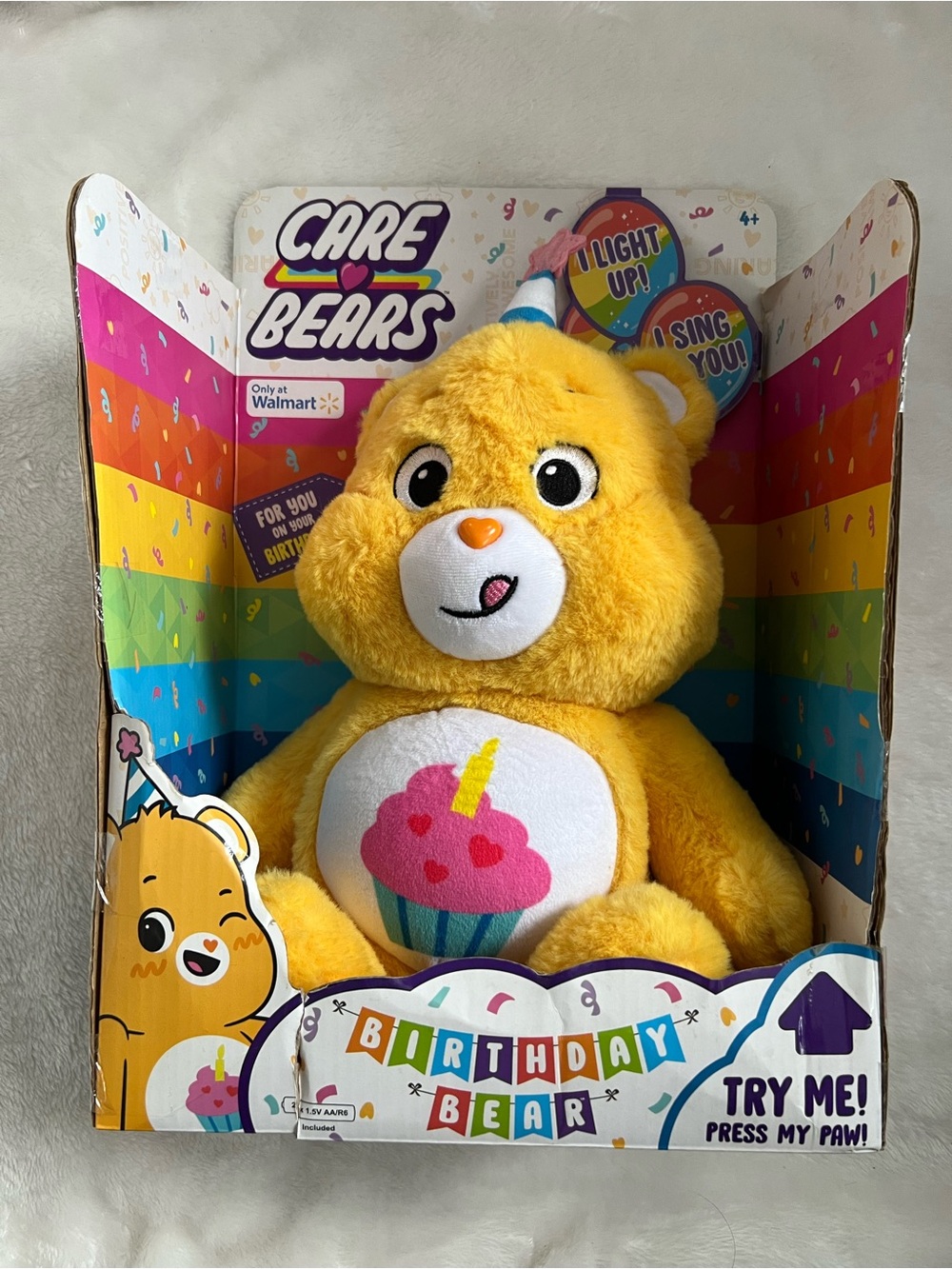 2021 Care Bears Birthday Bear with Lights and Sounds Cupcake Tummy 12" Plush